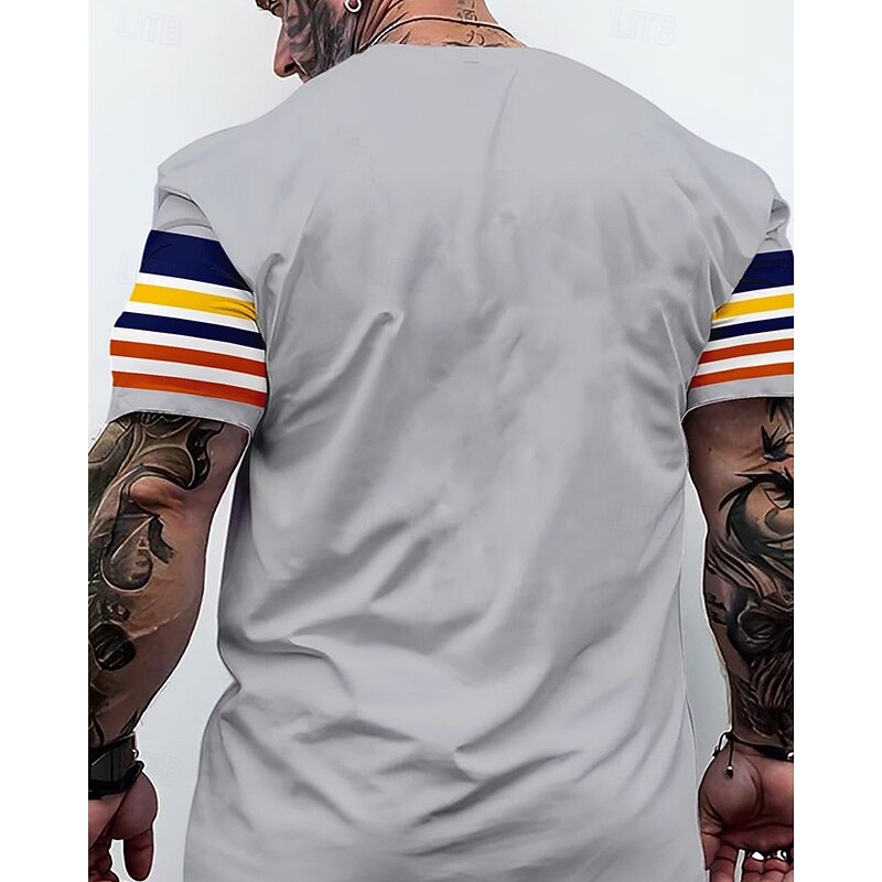 Men's T Shirt Tee Short Sleeve Shirt Tee Top Short Sleeve Crew Neck Summer Striped Fashion Designer Basic Print Vacation Street Going out Navy Blue Gray Top Tee for Men4