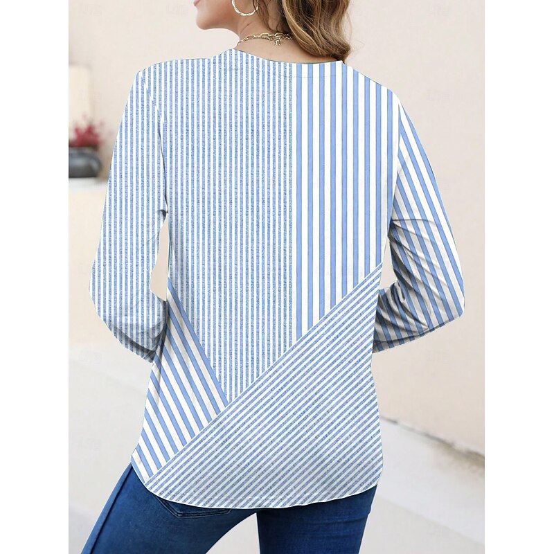 Women's T shirt Long Sleeve Crew Neck Long Sleeve Tunic Graphic Geometric Striped Elegant Vintage Regular Tops Daily Going out Weekend Print Pink Blue Purple Orange Green Prefall2