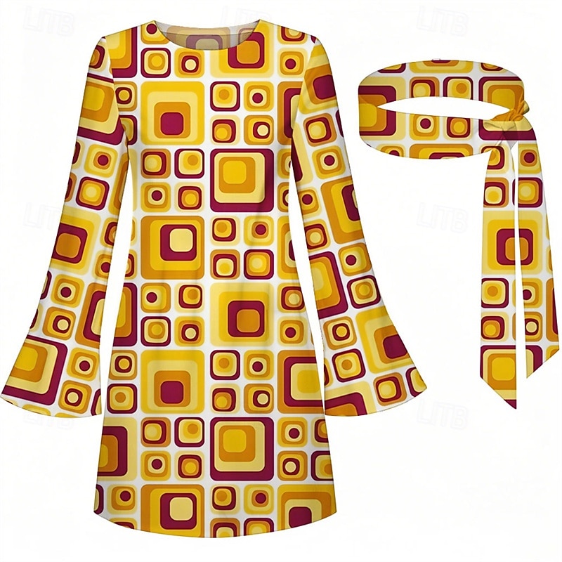 Retro Vintage 1970s Groovy Dress Headband Hippie Disco Geometic Psychedelic Fancy Dress Women's Halloween Carnival Vacation Music Festival Festival Adults' Dress Headband