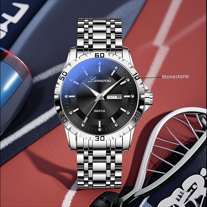 Men's Quartz Watch – Stainless Steel Strap, IPX7 Waterproof, Luminous Hands, Day & Date Display, Business Style, Fashion Multi-Function Watch for Travel & Sports3