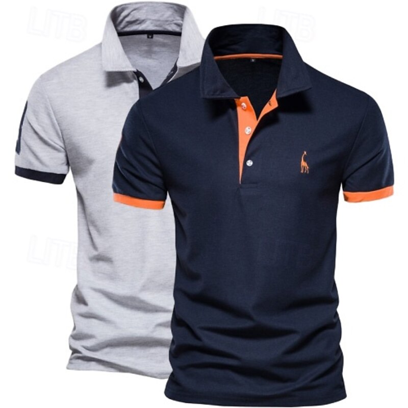 2PCS Men's Polo Golf Shirt Casual Lapel Short Sleeve Comfortable Embellished&Embroidered Basic Summer Regular Fit Polo2