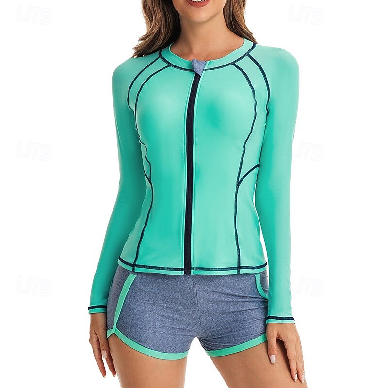 Women's Rash guard Swimsuit UV Sun Protection UPF50+ Long Sleeve Swimwear Bathing Suit Front Zip Swimming Surfing Beach Water Sports Solid Colored Summer Spring2