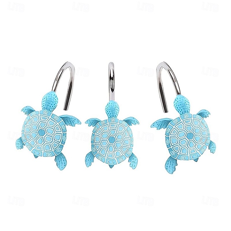 Nautical Blue Sea Turtles Beach Theme Shower Curtain Hooks 12pcs, Ocean Decor Shower Hooks for Shower Curtain, Tropical Shower Curtain Rings Rust Proof Shower Curtain3