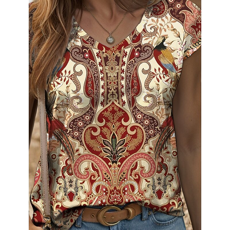 Women's Boho  Camisole Tank Top Graphic Vintage Stylish Classic Sleeveless Short Sleeve V Neck Regular Tops Daily Print Red Blue Purple Green Summer Spring3