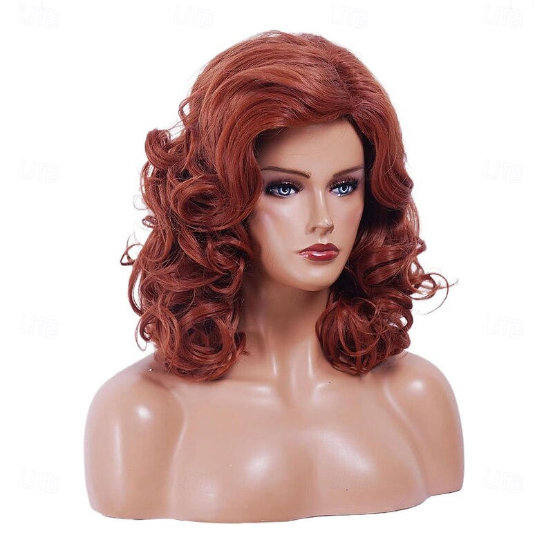 16 Inches Vintage Copper Red Wigs for Women Long Ginger Wavy Synthetic Natural Auburn Wig for 70s 80s Cosplay Halloween Daily Use3