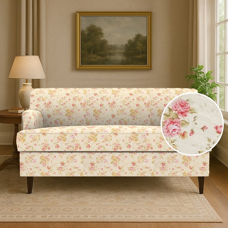 100% Cotton Sofa Cover Suit For ROCKSJÖN Sofa Floral / Plants Quilted Slipcovers4
