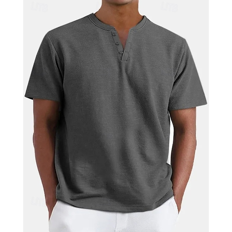 Men's T Shirt Henley Shirt Tee Short Sleeve Shirt Short Sleeve Henley Summer Plain Fashion Designer Basic Buttons Vacation Street Going out Apricot Black White Top Tee for Men4