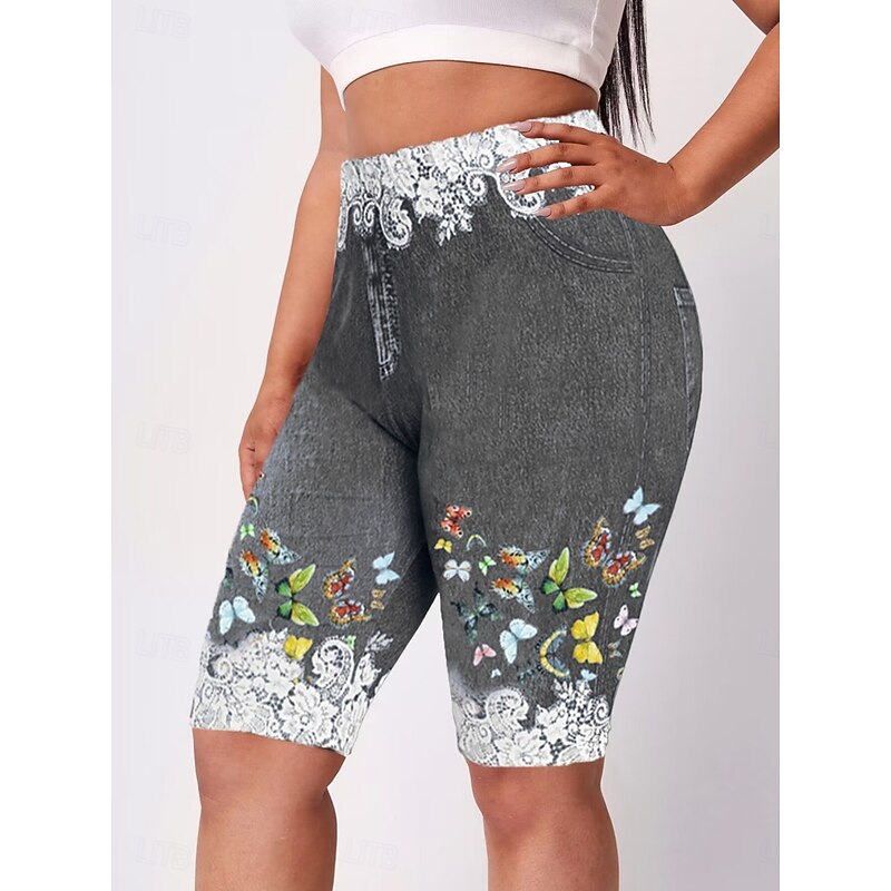 Women's Leggings Shorts 3D Print Chinos Vacation Casual Tights Short High Waist Floral High Cut Comfort Breathable Quick Dry Stretchy Outdoor Street Daily Wine Black Red Purple Summer Slim Fit4