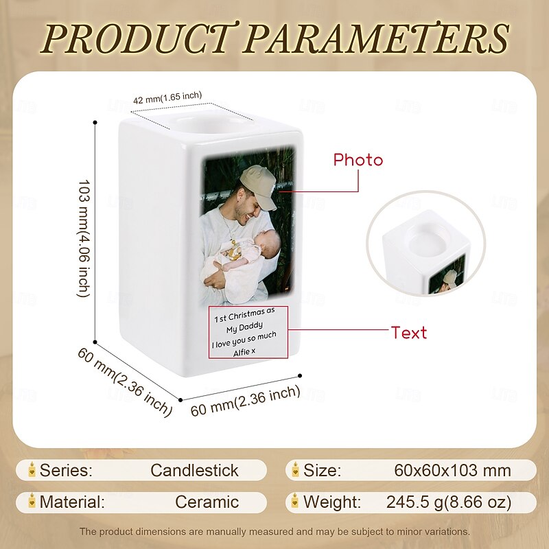 Personalized Ceramic Memorial Candle Holder Custom Photo Name Year, Wedding Gift Keepsake Gift for Dad Mom Lover Pet, Remembrance for Birthday Anniversary Christmas Valentine's Day4