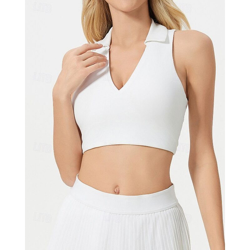 Women's Solid Colored Tennis Bra Sleeveless Shockproof Moisture Wicking Breathable Tennis Golf Jogging Polo Collar Black White Yellow Tennis Clothing2