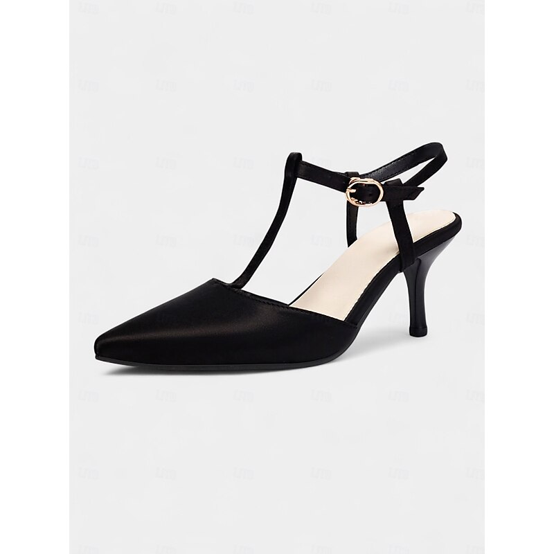 Women's Brown T-Strap Pointed Toe Heels - Elegant Slingback Dress Shoes with Buckle for Office Wear and Daytime Dates3