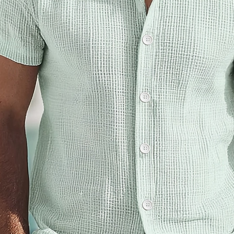 Men's Letter Printed Waffle Shirt Button Down Shirt Short Sleeves Fashion Casual Vacation Daily Beach Wear Summer Turndown 3D Print Knit Shirt Untucked Shirt Pink Blue Green2