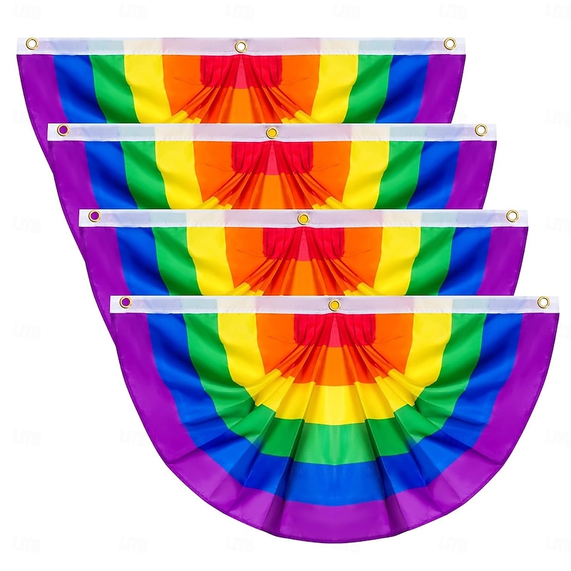 4 Pcs Pride Rainbow Bunting Flags, Pleated Fan Banner for LGBTQ Gay Pride Party, Love is Love Pride Month Decor, Outdoor Yard Decoration