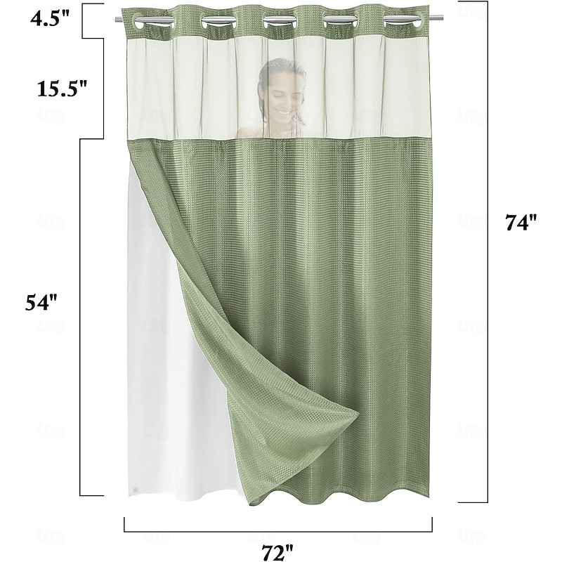 Waffle Weave Shower Curtain 180cm*180cm(70"*70") with Snap-in Fabric Liner Set, Solid Colored Hotel Style for Bathroom with Mesh Top Window4