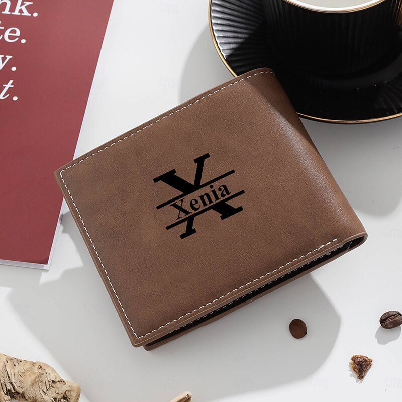 Personalized Photo Engraved Leather Wallet Custom Best Gift for Dad, Custom Name and Initial on Back, Valentine's Day, Father's Day, Birthday, Anniversary, Christmas Gift for Him2