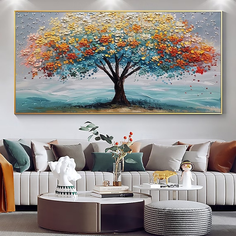 Mintura Handmade 3D Tree Flower Landscape Oil Paintings On Canvas Wall Art Decoration Modern Abstract Picture For Home Decor Rolled Frameless Unstretched Painting