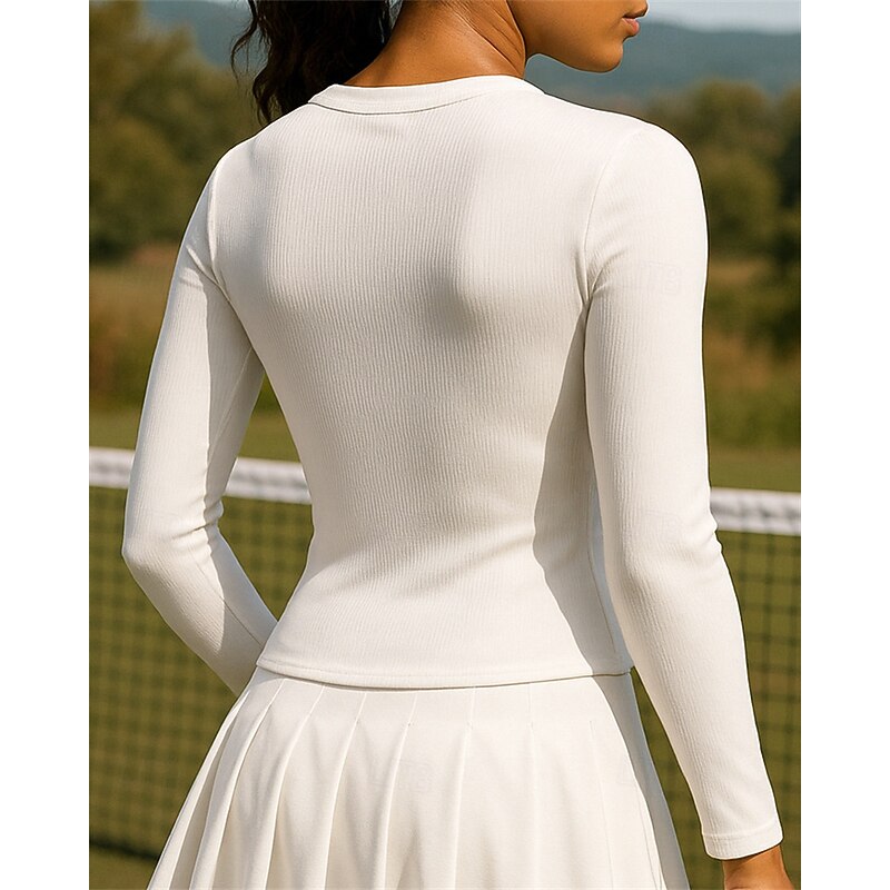 Women's Solid Colored Tennis Top Long Sleeve Buttons Sweat-Wicking Moisture Wicking Breathable Tennis Golf Pickleball V Neck Black White Pink Tennis Clothing3