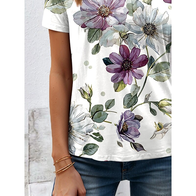 Women's T Shirt Floral Graphic Plants Vintage Stylish Classic Short Sleeve Crew Neck Round Neck Regular Tops Daily Print Purple Summer3