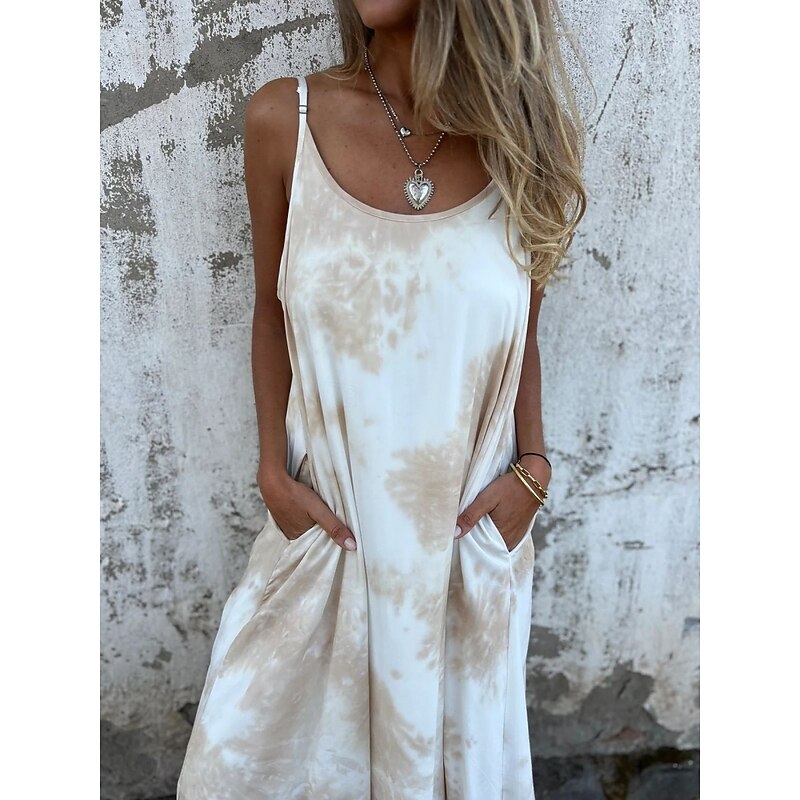 Women's Long Dress Maxi Dress Casual Dress Summer Dress Slip Dress Fashion Modern Daily Beach Weekend Regular Fit Tie Dye Sleeveless Spaghetti Strap Pink Navy Blue Apricot Summer2