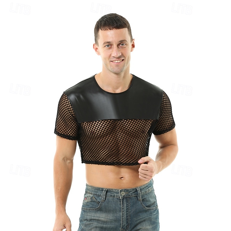 Gay Pride Halloween T-shirt Crop Top Tee Sexy Leather Fetish Mesh Fishnet Adults' Men's Halloween Carnival Clubwear Pride Parade Pride Month Easy Halloween Costumes Dress Up2