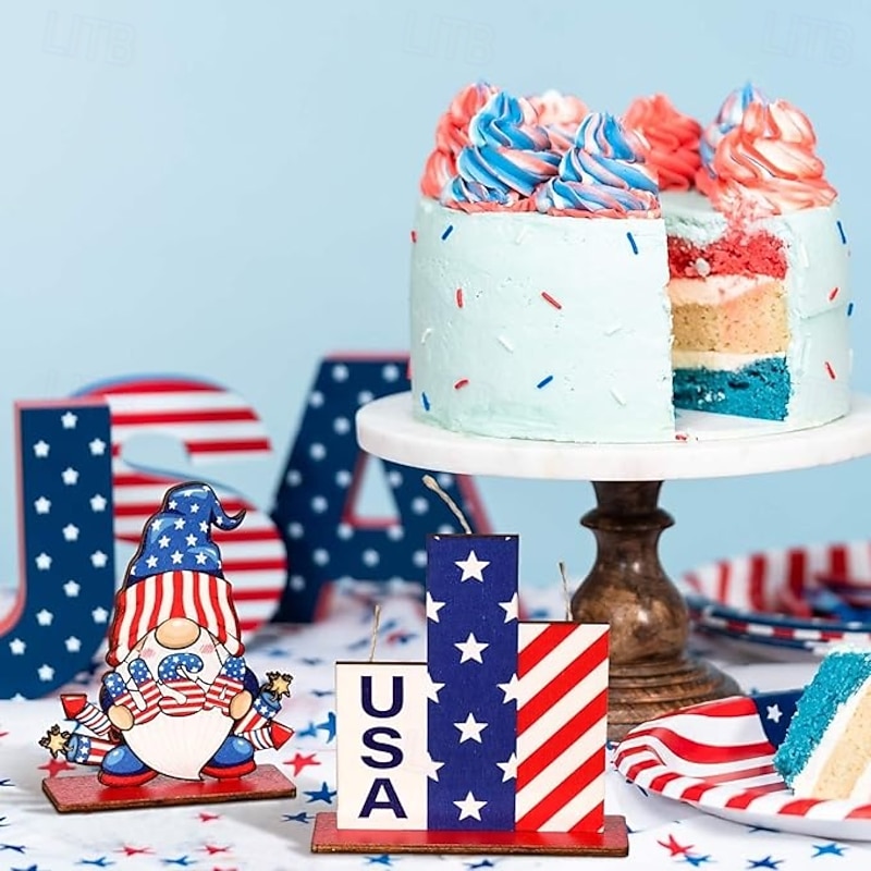 6 Pieces Patriotic Wooden Decorations 4th of July Independence Day Decorations Patriotic Table Decorations Wooden Table Centerpieces  Decorations for American Memorial Day Veteran Day Party Decor4