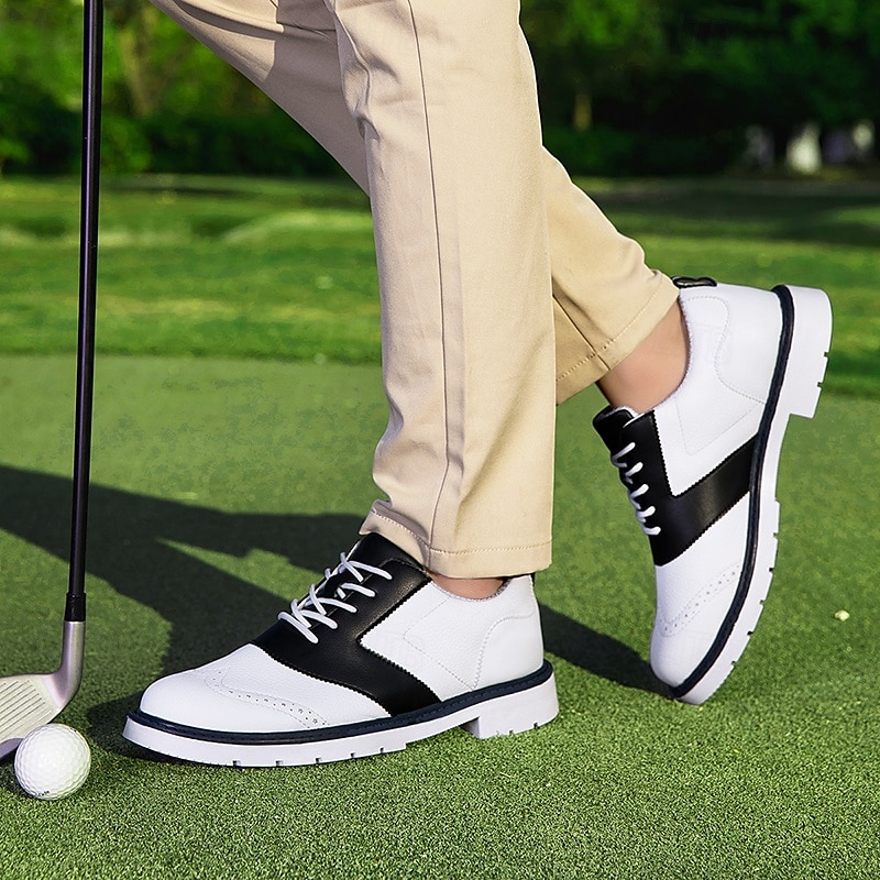 Men's Classic Black and White Golf Shoes with Faux Leather Upper - Versatile Design for Golf and Casual Wear 2025 - $69.99