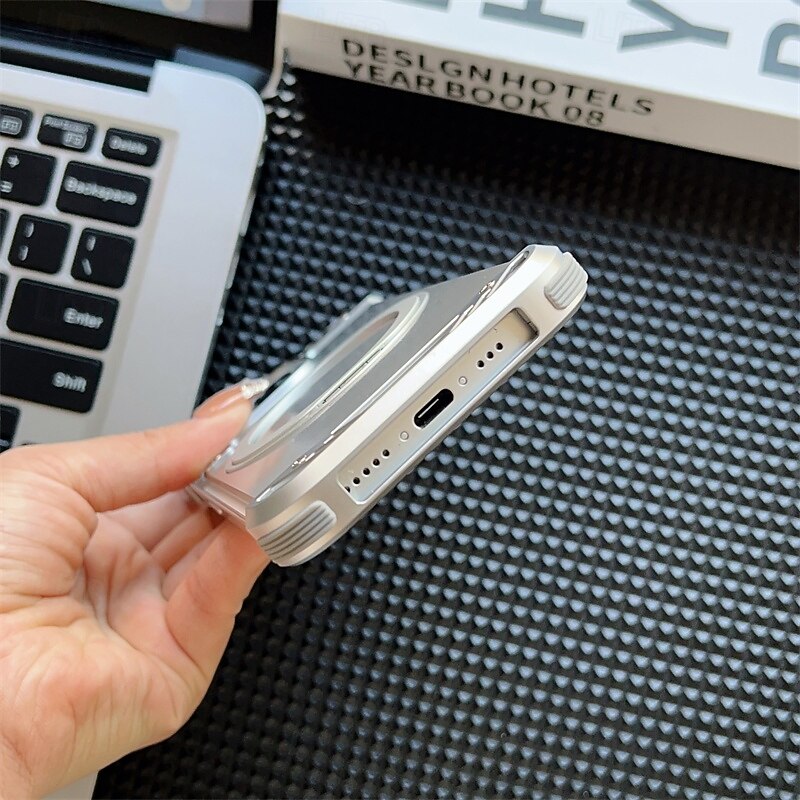 Phone Case For iPhone 16 15 14 Pro Max Back Cover Magnetic Adsorption with Stand Holder Magnetic Support Wireless Charging Retro Geometric Pattern PC Metal4