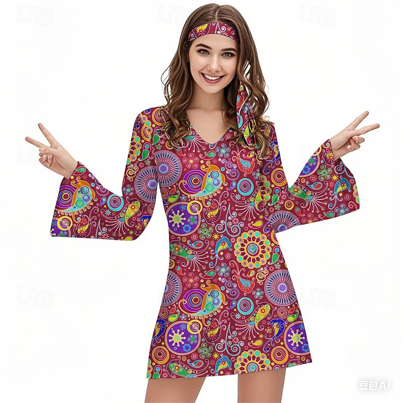 Retro Vintage Boho 1970s Dress Headband Hippie Disco Floral Fancy Dress Women's Halloween Carnival Vacation Music Festival Festival Adults' Dress Headband4