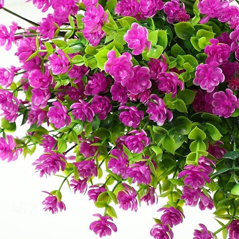 12 Bundles Artificial Flowers for Outdoors, Faux Eucalyptus, Spring Grass, Camellia, and Plastic Willow Leaves, UV Resistant Fake Greenery for Garden, Home, Office, and Decoration2