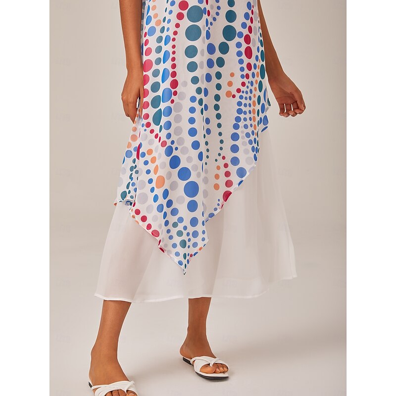 Colorful Polka Dot Flowy Chiffon Layered Maxi Dress4