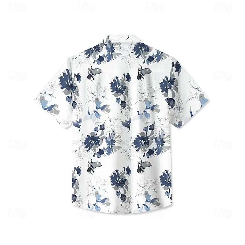 Men's Floral Print Tropical Flowers Summer Hawaiian Shirt Button Up Shirt Aloha Shirt Short Sleeve Hawaiian Holiday Beach Wear Summer Spring Turndown 3D Print Collared Shirts Front One Pocket White2