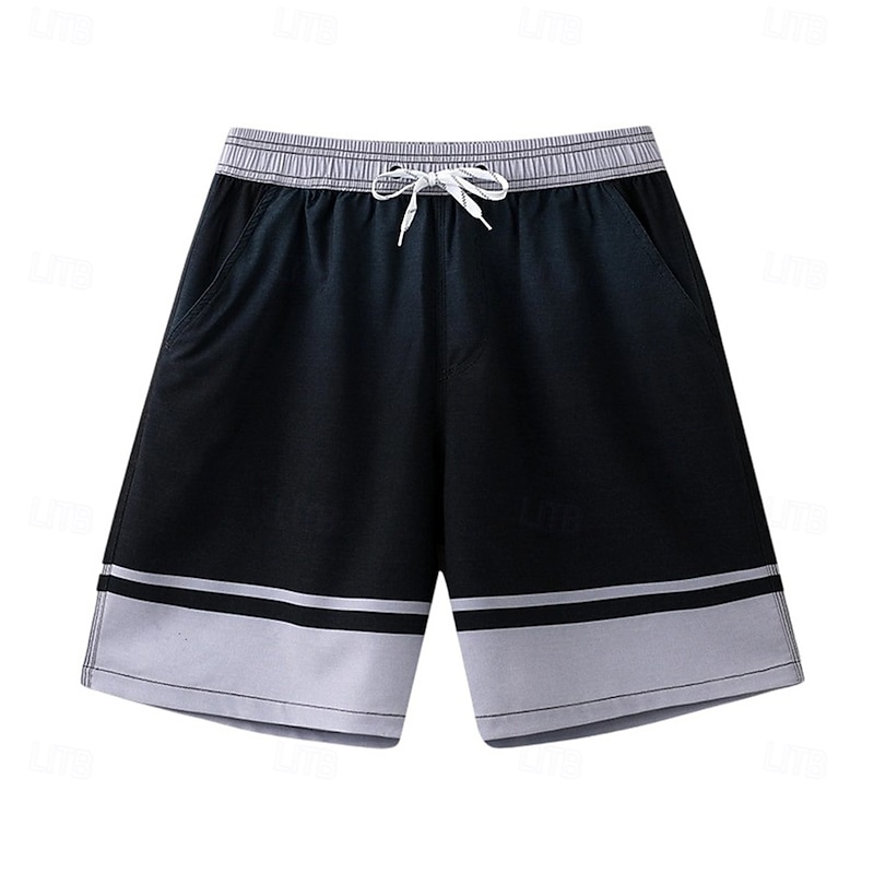 Men's Shorts Beach Shorts Drawstring Color Block Quick Dry Outdoor Knee Length Outdoor Vacation Home Vacation Ethnic Style Black+Grey Dark Red Stretchy2