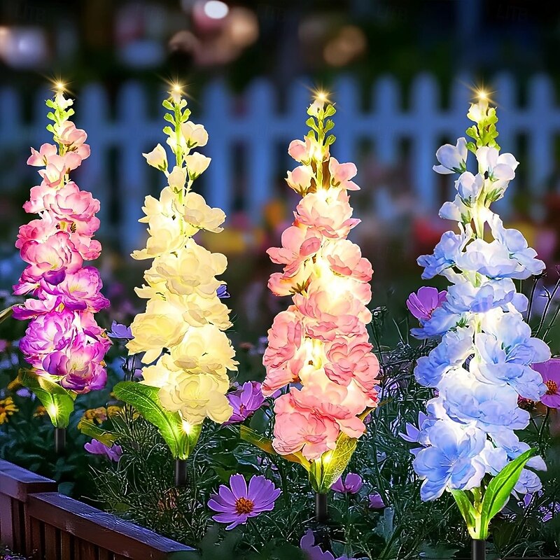 2 Pcs Solar Outdoor Garden Light Simulated Flowers IP65 Waterproof Solar LED Lawn Light for Courtyard Path Patio Outdoor Holiday Atmosphere Decoration