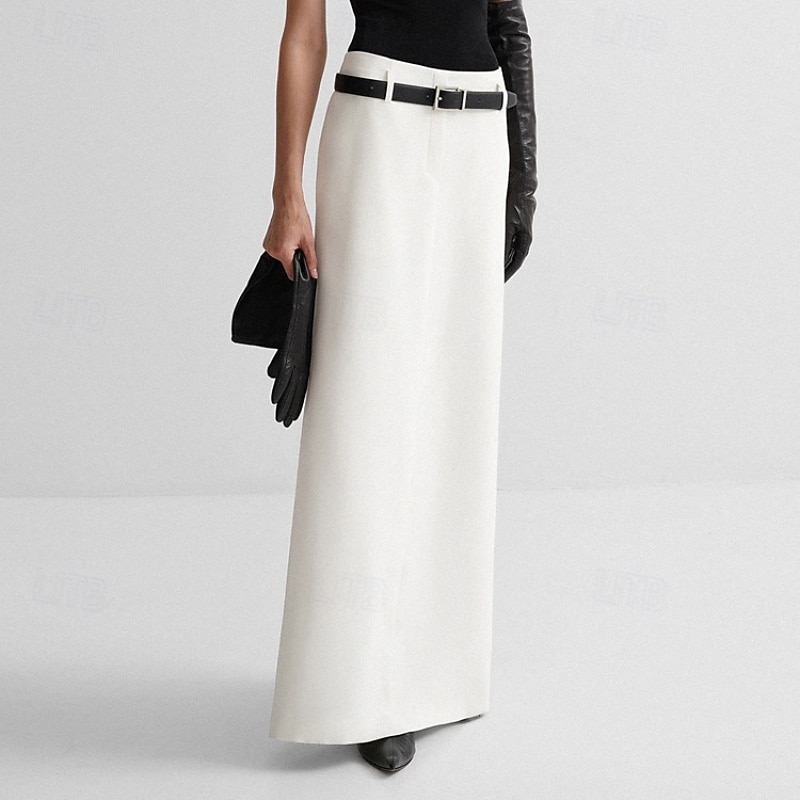 Women's Skirt Fashion Maxi Mid Rise Skirts Plain Split Ends Micro-elastic Vacation Street White Summer Polyester