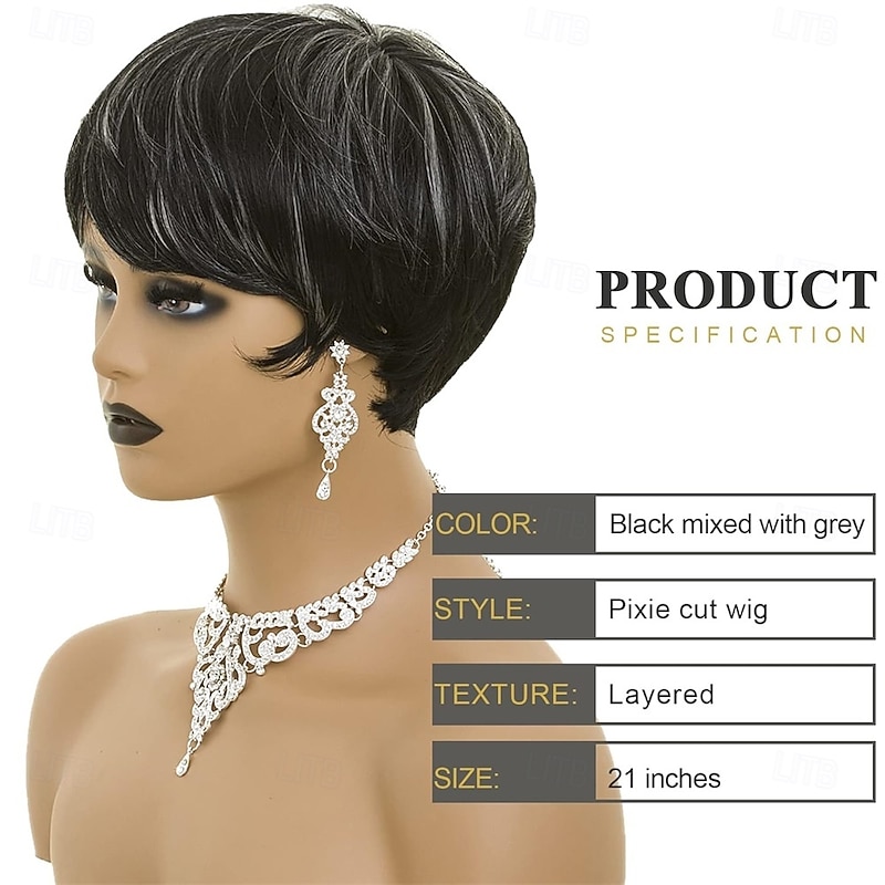 Pixie Cut Wig Short Wigs for Black Women Pixie Black Mixed With Grey Short cut Wigs Pixie Cut Wig for Black Women2