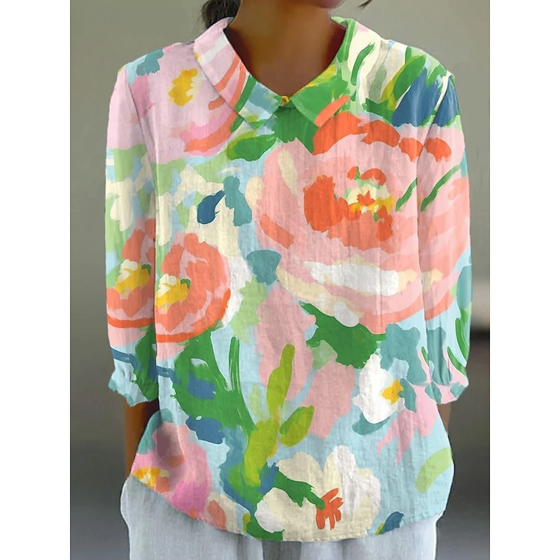Women's Blouse Long Sleeve Peter Pan Collar Casual Floral Graphic Vintage Tropical Daily Collar Regular Tops Daily Buttons Print Pink Purple Green Light Blue Summer Spring4