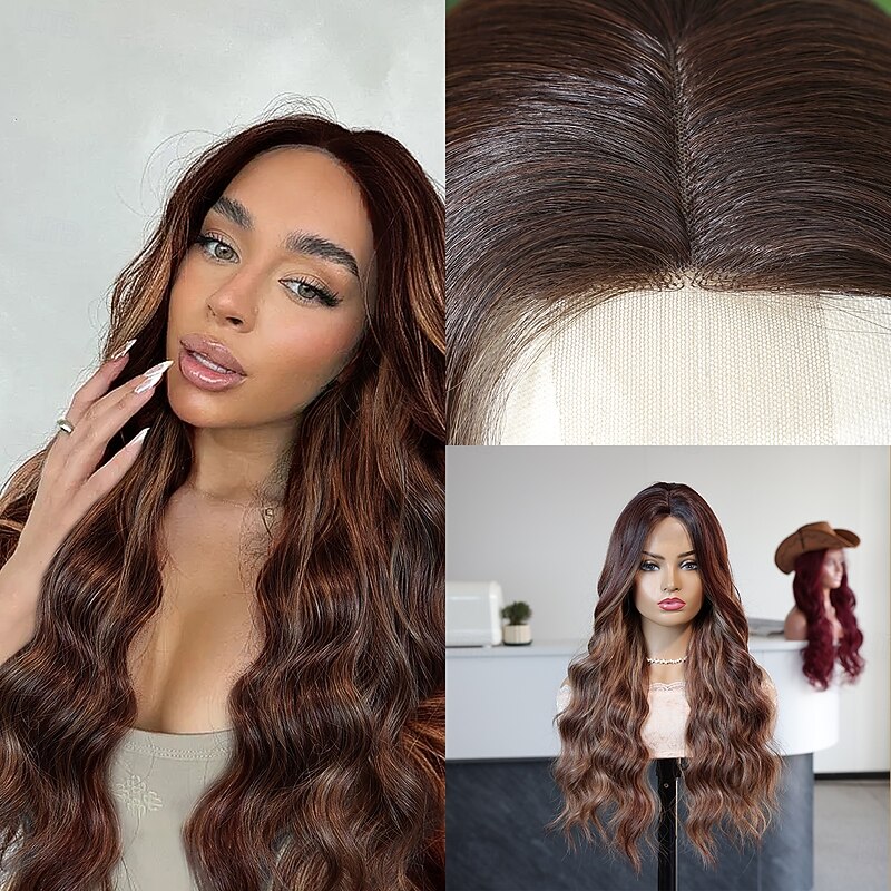 Synthetic Lace Wig Curly Style 24 inch Brown Middle Part U Part Wig Women's Wig Light Brown