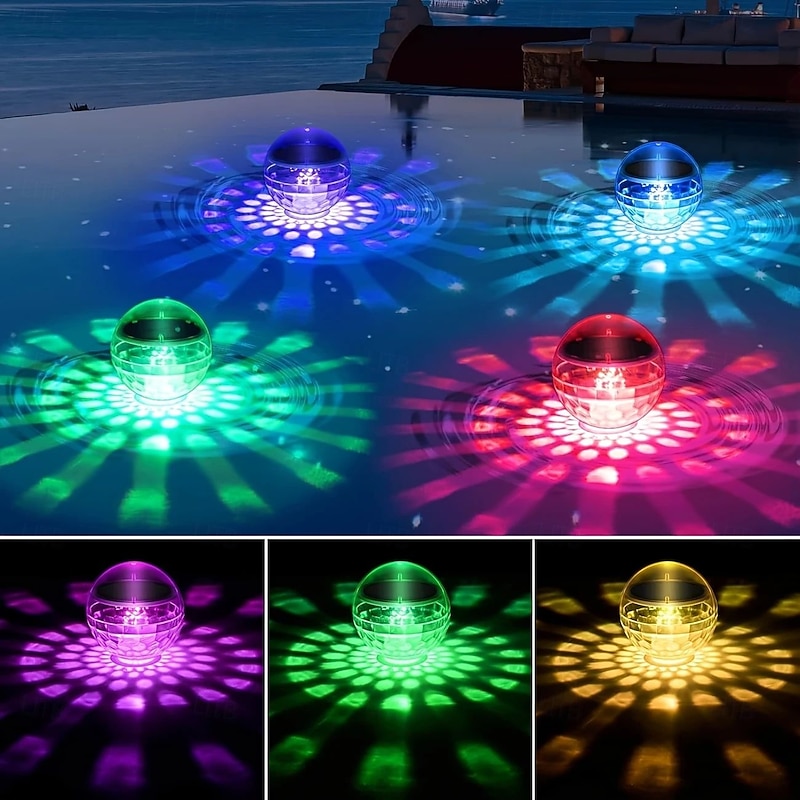 2 Pcs Underwater Lights Floating Pool Light Solar LED Color Changing Light IP67 Waterproof  for Outdoor Hot Spring Ponds Gardens and Hot Tub Fountain Lights at SPA Parties
