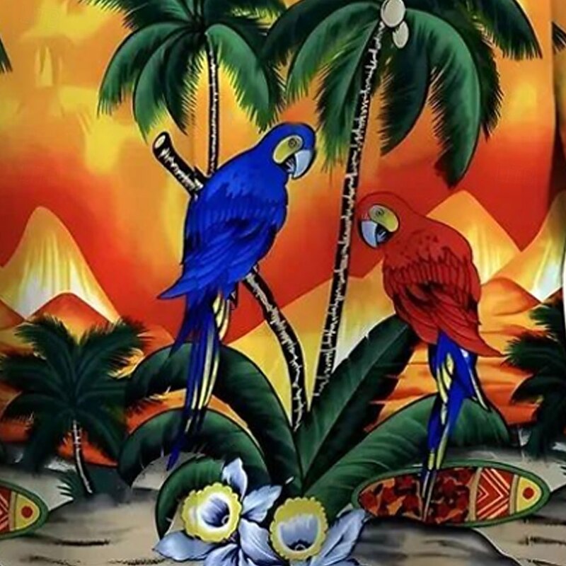 Men's Coconut Tree Parrot Tropical Plants Summer Hawaiian Shirt Button Up Shirt Aloha Shirt Short Sleeve Hawaiian Resort Vacation Holiday Beach Wear Summer Spring Turndown 3D Print Collared Shirts2
