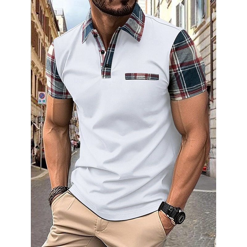 Men's Polo Golf Shirt Business Casual Classic Short Sleeve Fashion Solid Color Pocket Buttons Summer Spring Regular Fit Black White Red Navy Blue Polo4