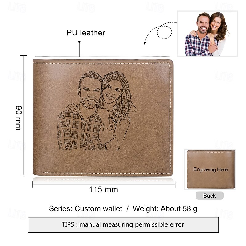 Personalized Photo Engraved Leather Wallet Custom Best Gift for Dad, Custom Text, Father's Day, Birthday, Anniversary, Christmas Gift for Him, Personalized Leather Wallet for Men3