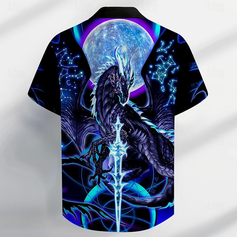 Dragonblade NIGHTBLADE HI REZ by Ruth Thompson Men's Dragon Button Up Shirt Short Sleeve Designer Shirt Limited Artist Edition2