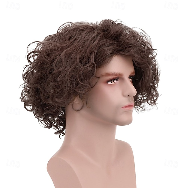 Short Curly Fluffy Wig 70s Wavy Hippie Men Wigs Costume Party Cosplay Hair for Adult Kids One Pack Halloween Wigs3