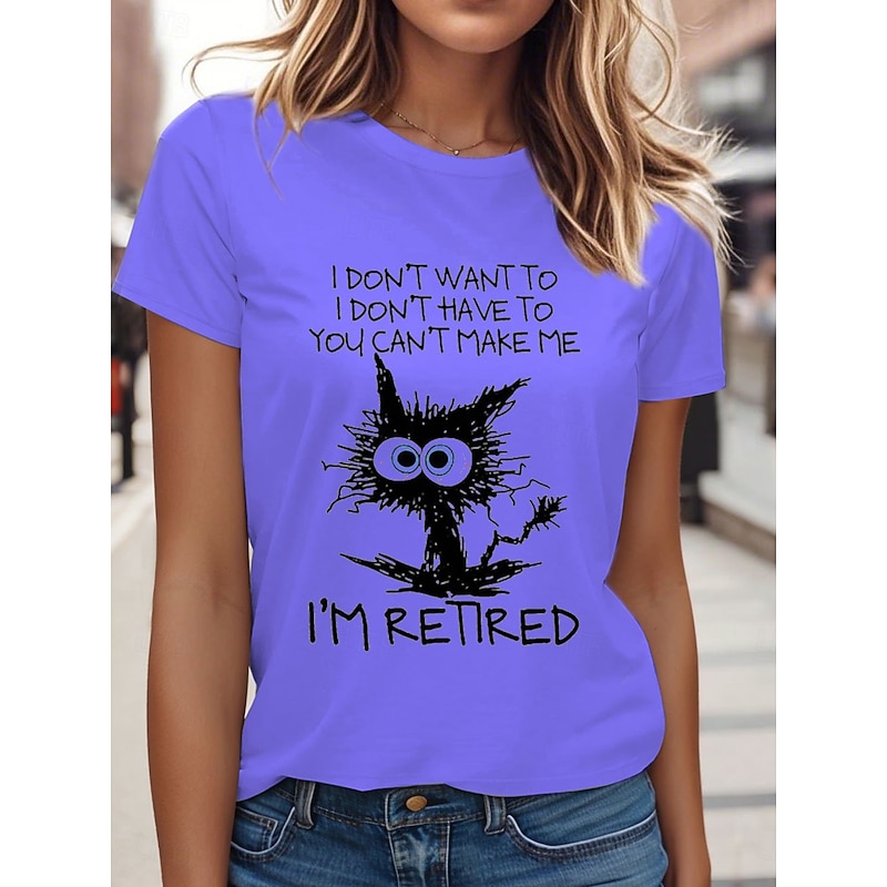 Women's T Shirt Retired Graphic Animal Letter Stylish Classic Casual Short Sleeve Crew Neck Regular Tops Daily Weekend Print White Pink Blue Purple Summer Spring3