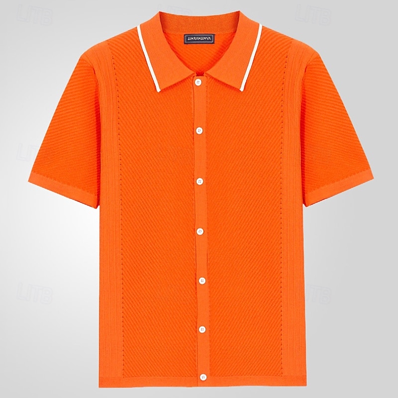 Men's Button Up Polos Golf Shirt Casual Sports Lapel Short Sleeve Fashion Basic Plain Buttons Summer Blue Orange Gray Button Up Polos2