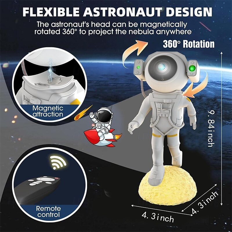 1 Pc Galaxy Projector Lamp Standing Astronaut Shaped Starry Sky Projection Light Astronaut Starry Sky Atmosphere Light Party Dinner Bedroom Restaurant Atmosphere Light Type-C Plug in3