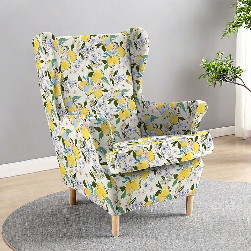 Wingback Chair Cover Floral Striped Geometric Printed Armchair Slipcovers4