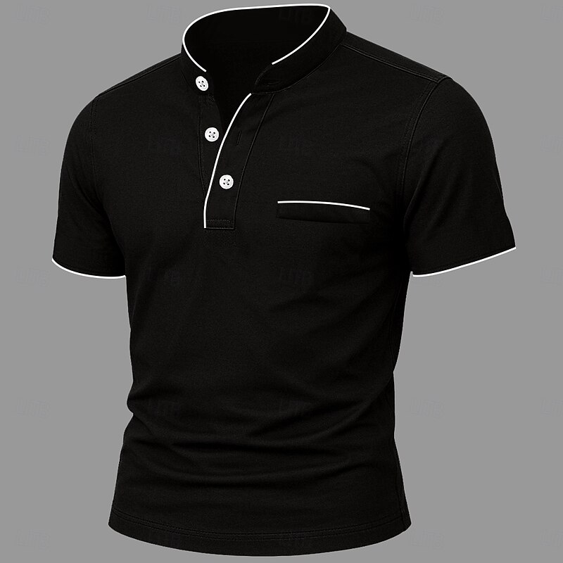 Men's Henley Shirt Tee Top Short Sleeves Patchwork Vintage Fashion Designer Color Block Front Pocket Henley Vacation Street Casual Summer Black White Wine Henley T-Shirt4