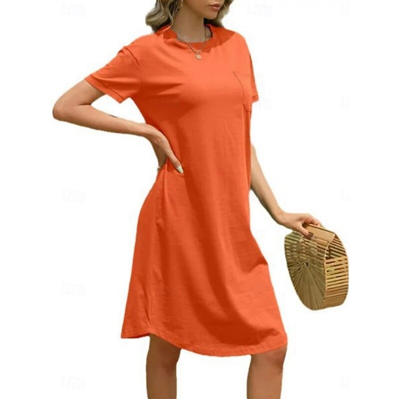 Women's Midi Dress Casual Dress Summer Dress Fashion Modern Daily Weekend Regular Fit Plain Short Sleeve Crew Neck Black White Red Dark Green Summer2