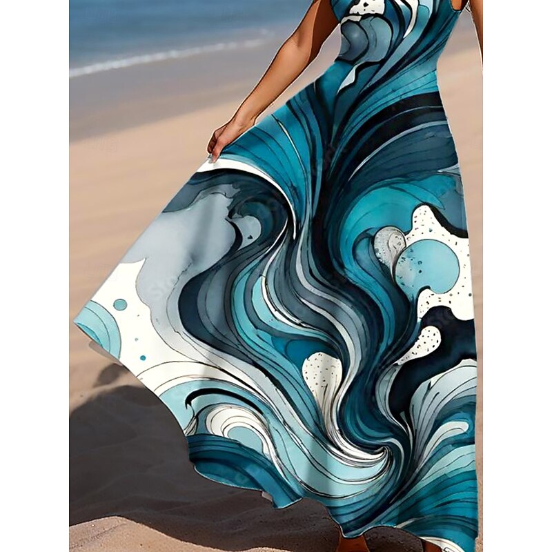 Women's Maxi Dress A Line Dress Off The Shoulder Dress Vacation Casual Beach Party Regular Fit Ombre Graphic Marble Sleeveless Square Neck Scoop Neck Light Pink Ice Blue Peacock Blue Summer Spring3